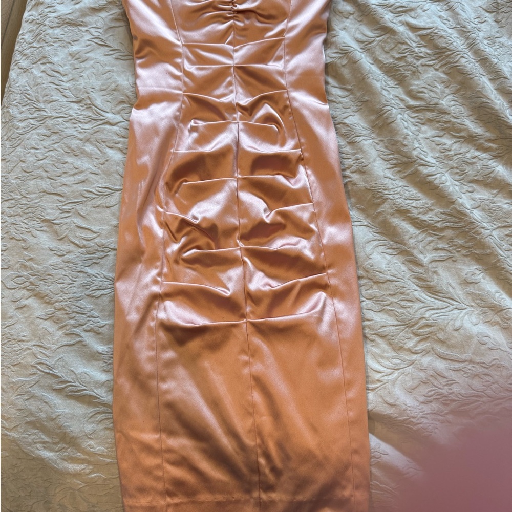 Nicole Miller Peach Satin Midi Dress